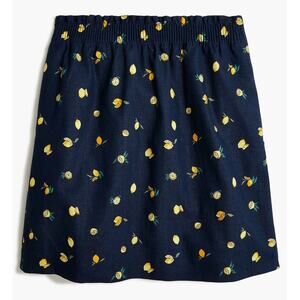 J. Crew Lemon Print Skirt Mini Linen Cotton Preppy Stretchy Navy Summer Size 4